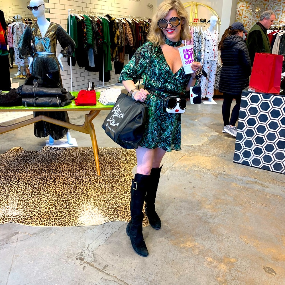 Alice + Olivia Snakeprint dress; detachable choker